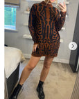 Fine Knit Leopard Print Pattern design Jumper Dress in Coffee Brown