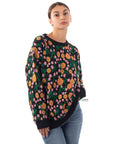 Orange Multi floral-jacquard wool blend oversized jumper