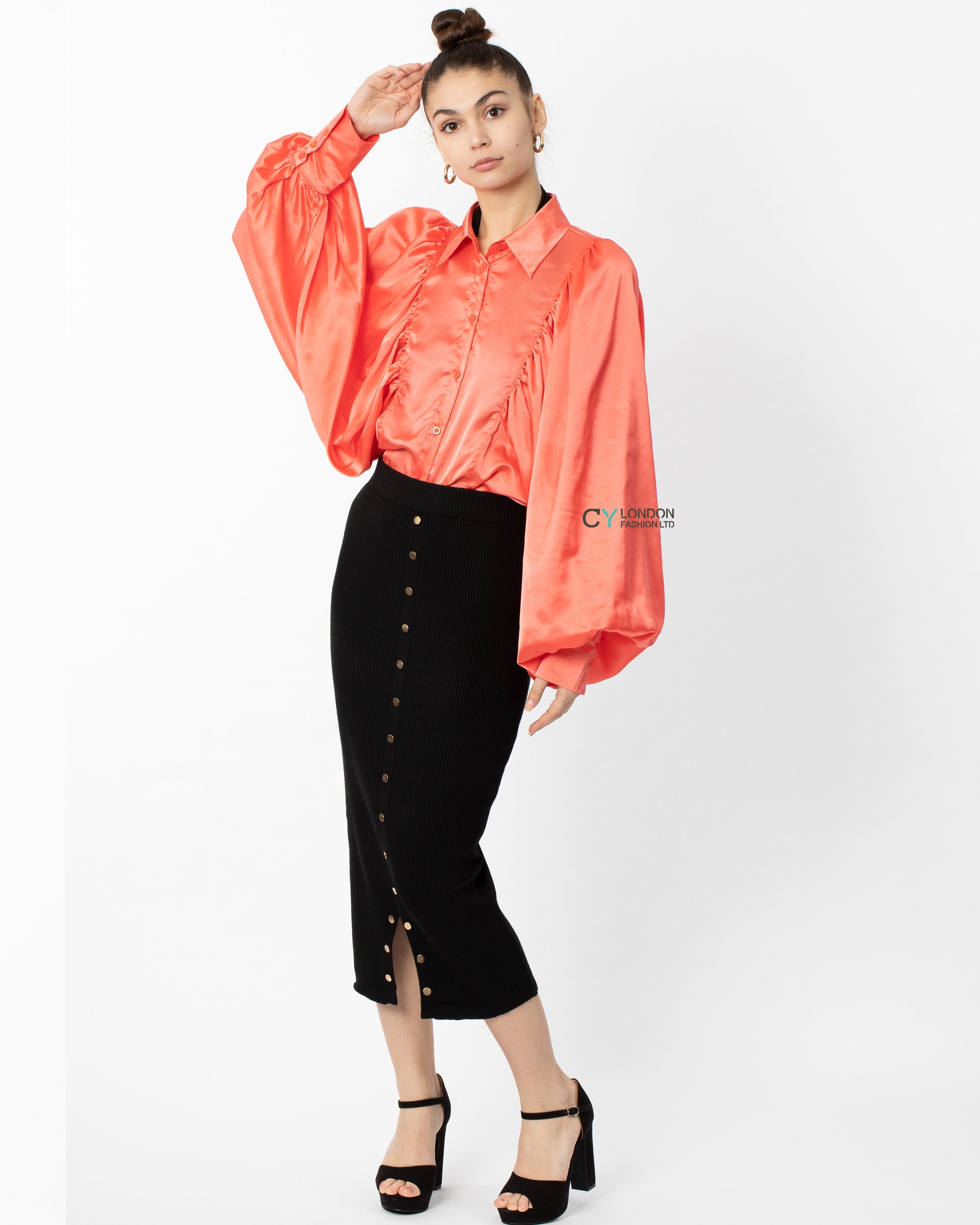 Oversized Sleeves Shirt in Orange colour