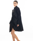 Asymmetry with Elasticated design cotton blend shirt dress in black