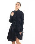 Asymmetry with Elasticated design cotton blend shirt dress in black