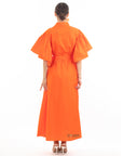 Cotton blend oversized shirt dress with ruffle sleeves design in orange