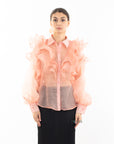 Multi Layer ruffles design sheer organza  shirt in Dusty Pink