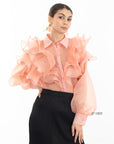 Multi Layer ruffles design sheer organza  shirt in Dusty Pink