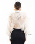 Multi Layer ruffles design sheer organza  shirt in White