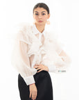 Multi Layer ruffles design sheer organza  shirt in White