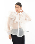 Multi Layer ruffles design sheer organza  shirt in White