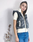 Faux Fur Waistcoat Jacket in Grey