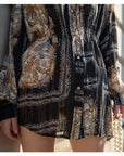 Black and Gold Scarf Print Shirt Dress