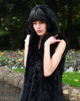 Plus Size Faux Fur Long Gilet with Hoodie