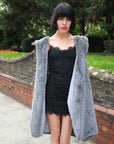 Plus Size Faux Fur Long Gilet with Hoodie