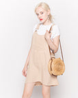 Linen Mini Pinafore Dress in beige