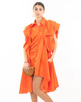 Oversized Ruffle Sleeves shirt dress in Orange