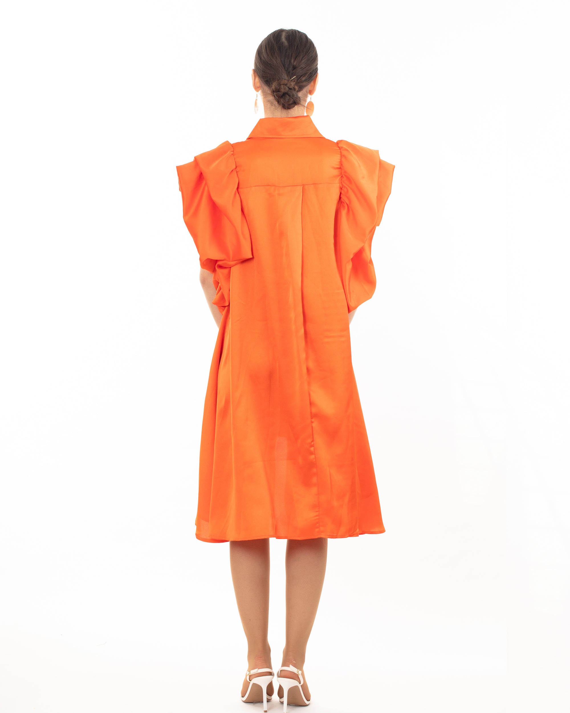 Oversized Ruffle Sleeves shirt dress in Orange