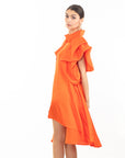 Oversized Ruffle Sleeves shirt dress in Orange