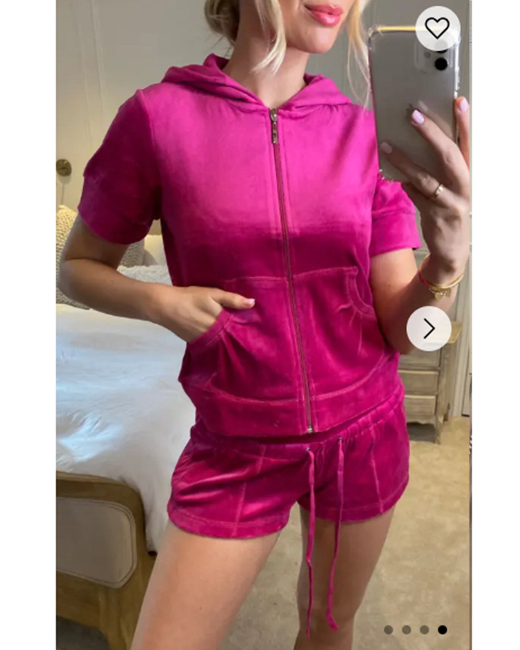 Short sleeves and Shorts Velour Tracksuits (Hot Pink)