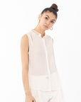 Pearl Embellished Neckline Sleeveless Top (White)