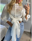 Cross Back and fron tie up crop shirt top in white