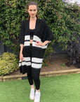 Knitted Poncho Cape in Black and White Stripe