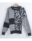 Leopard print with patch design jumper in grey