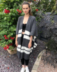 Knitted Poncho Cape in Black and White Stripe