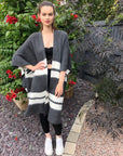 Knitted Poncho Cape in Black and White Stripe