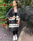 Knitted Poncho Cape in Black and White Stripe