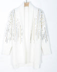 Sequin embellished shoulder and front soft knit cardigan