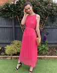 Sleeveless Pleated Maxi Dress (Salmon Pink)