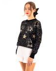 Sequin embellished with stars design knit jumper in black