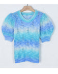 Tie dye effect rib knit short sleeves jumper top in blue