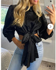 Cross Back and fron tie up crop shirt top in black