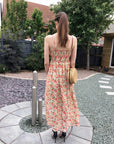 Printed Chiffon Maxi Dress KK6228 (YELLOW GREEN FLORAL PRINT)