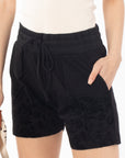 Black Velour Floral Runner Shorts