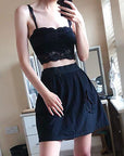 Black Floral Lace Skater Skirts