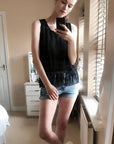 Fringed Crochet Vest (Black)