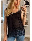 Fringed Crochet Vest (Black)