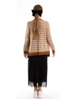 Metallic Gold Trims Stripe And Diamond Print Wool Blend Knitted Cardigan