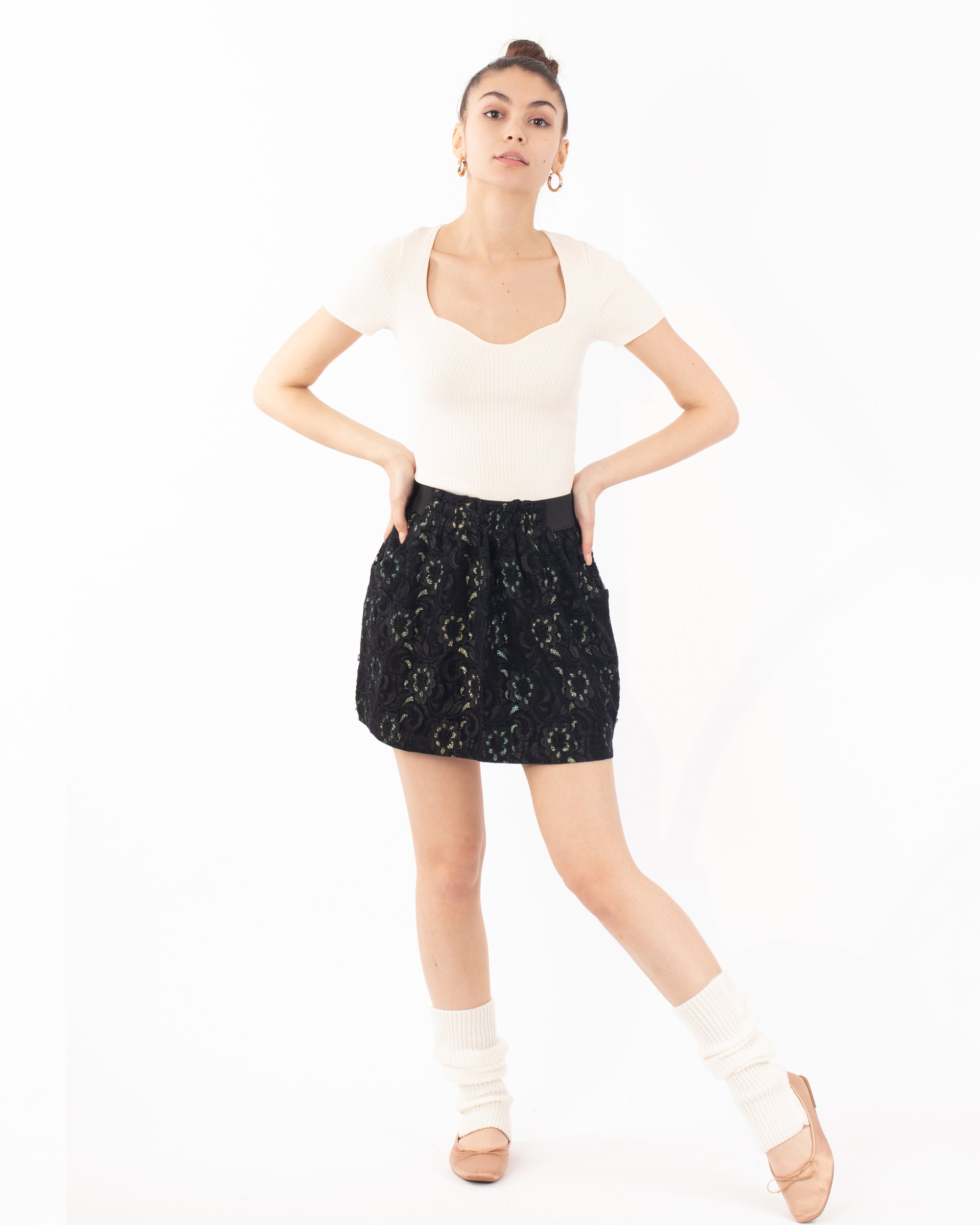 Floral Embroidered Lace Skater Skirts