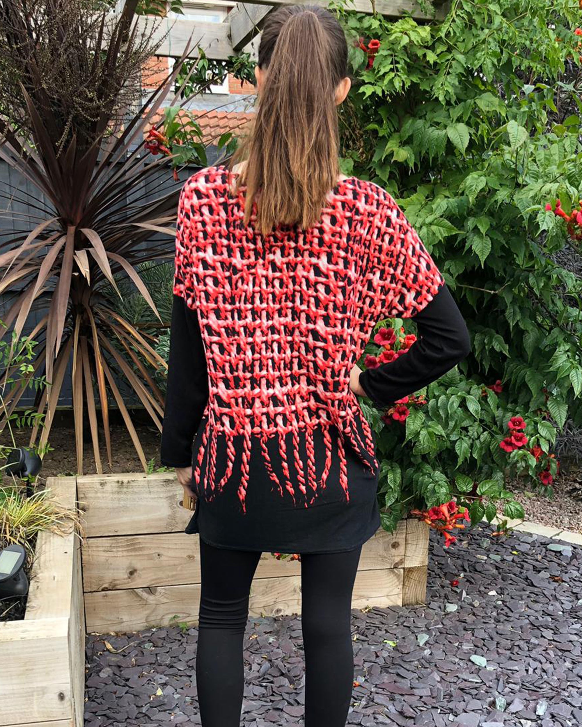 Red Multi Strips Print Knitted Long Jumper