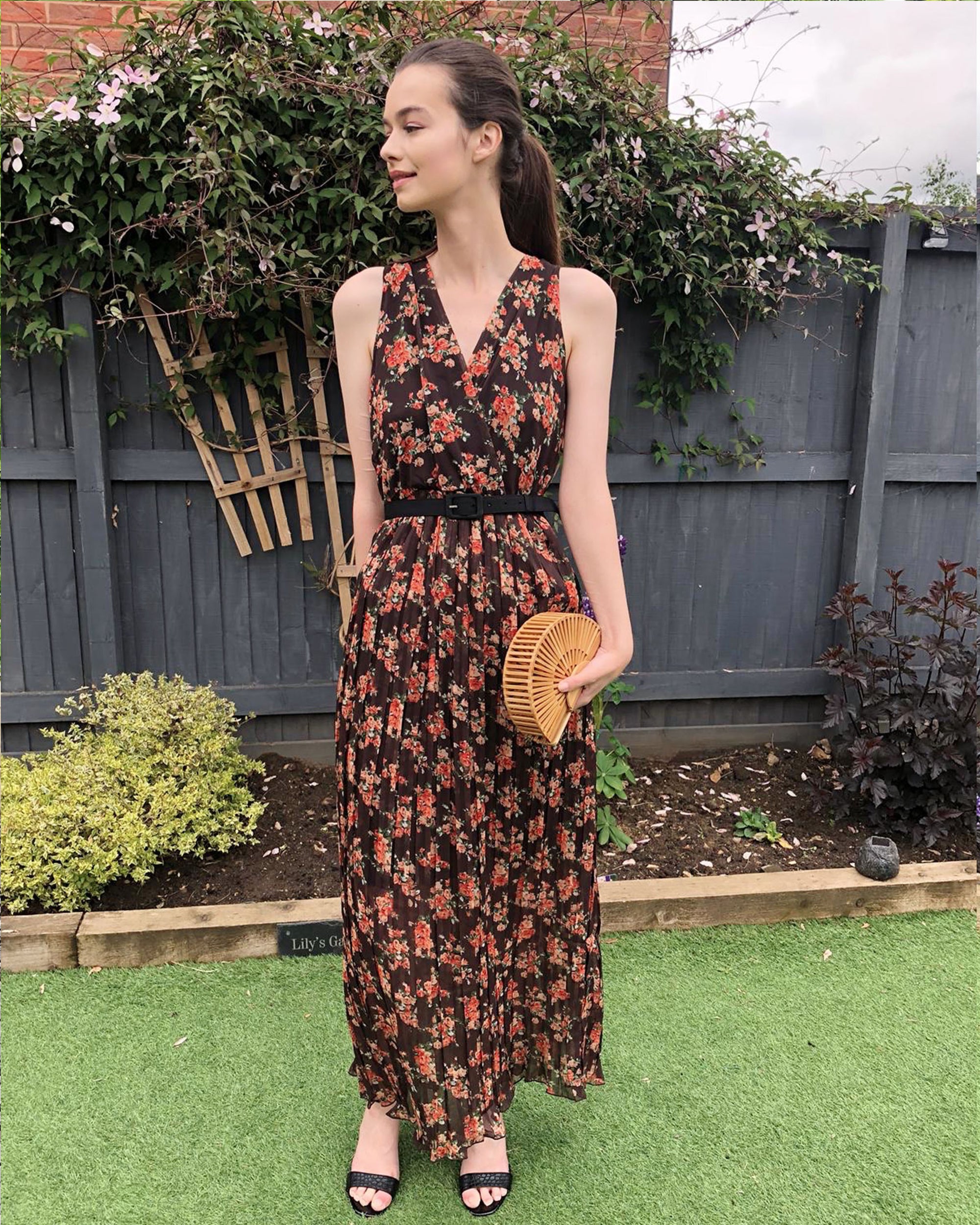 Chiffon Cross Wrap Maxi Dress Orange floral Print