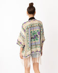 Floral Scarf Print Cotton Fringe Kimono Top