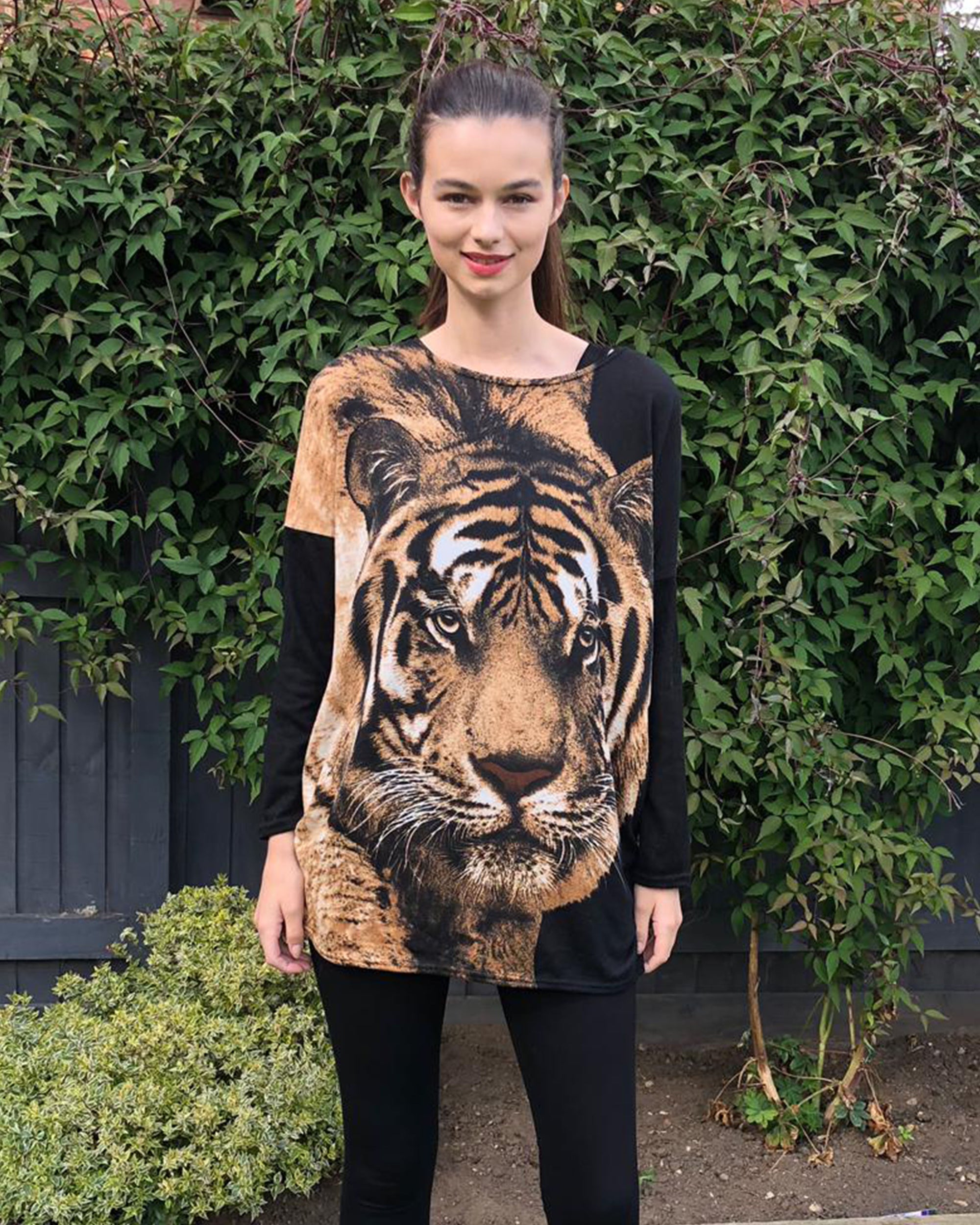 Tiger Printed Batwing Knitted Jumper