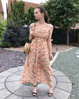 Printed Chiffon Maxi Dress KK6228 (YELLOW GREEN FLORAL PRINT)