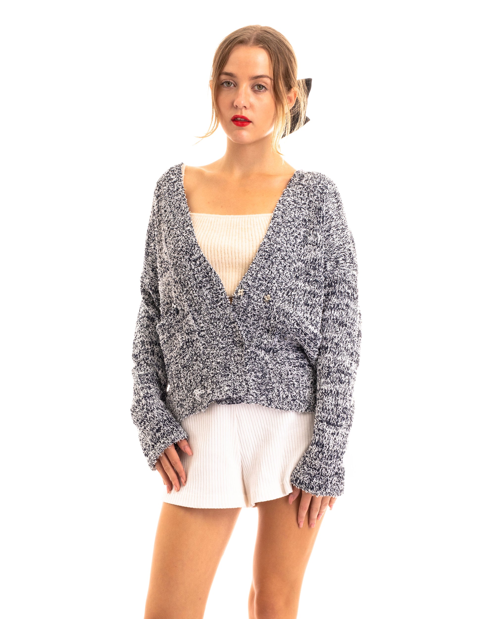 Fluffy V neck cardigan