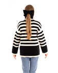 Soft Knit Striped roll-neck design cozy wool-blended jumper in black