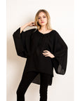 Chiffon Long Sleeves Cape Top (Navy)