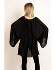 Chiffon Long Sleeves Cape Top (Black)