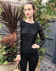 Elegant Floral lace long sleeves top in black