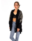 Sequin embellished shoulder and front soft knit cardigan